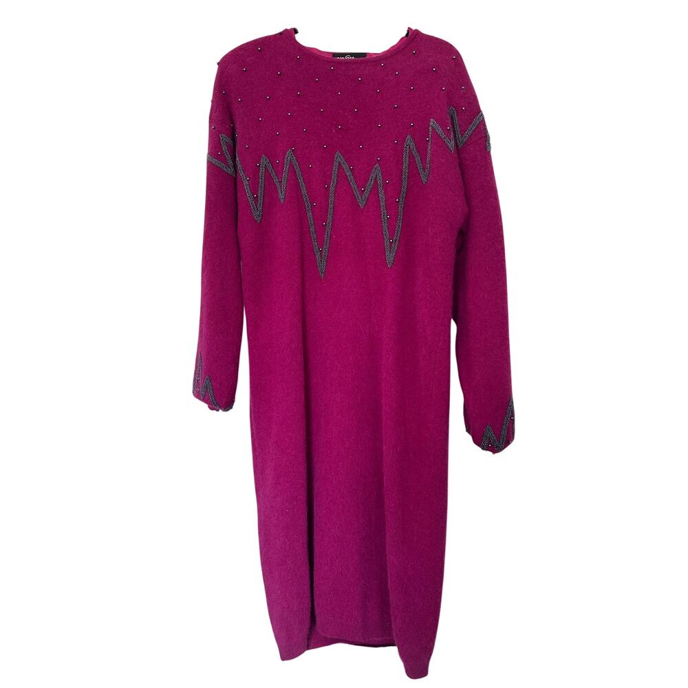 Cee Gee by Sue Wong (S) Vintage Purple/Pink Angora Wool Beaded Midi Dress 80s